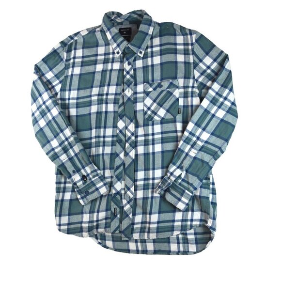Quiksilver Men’s‎ Flannel Long Sleeve Button Down Shirt Green Blue Sz M *1Flaw* - Picture 1 of 9